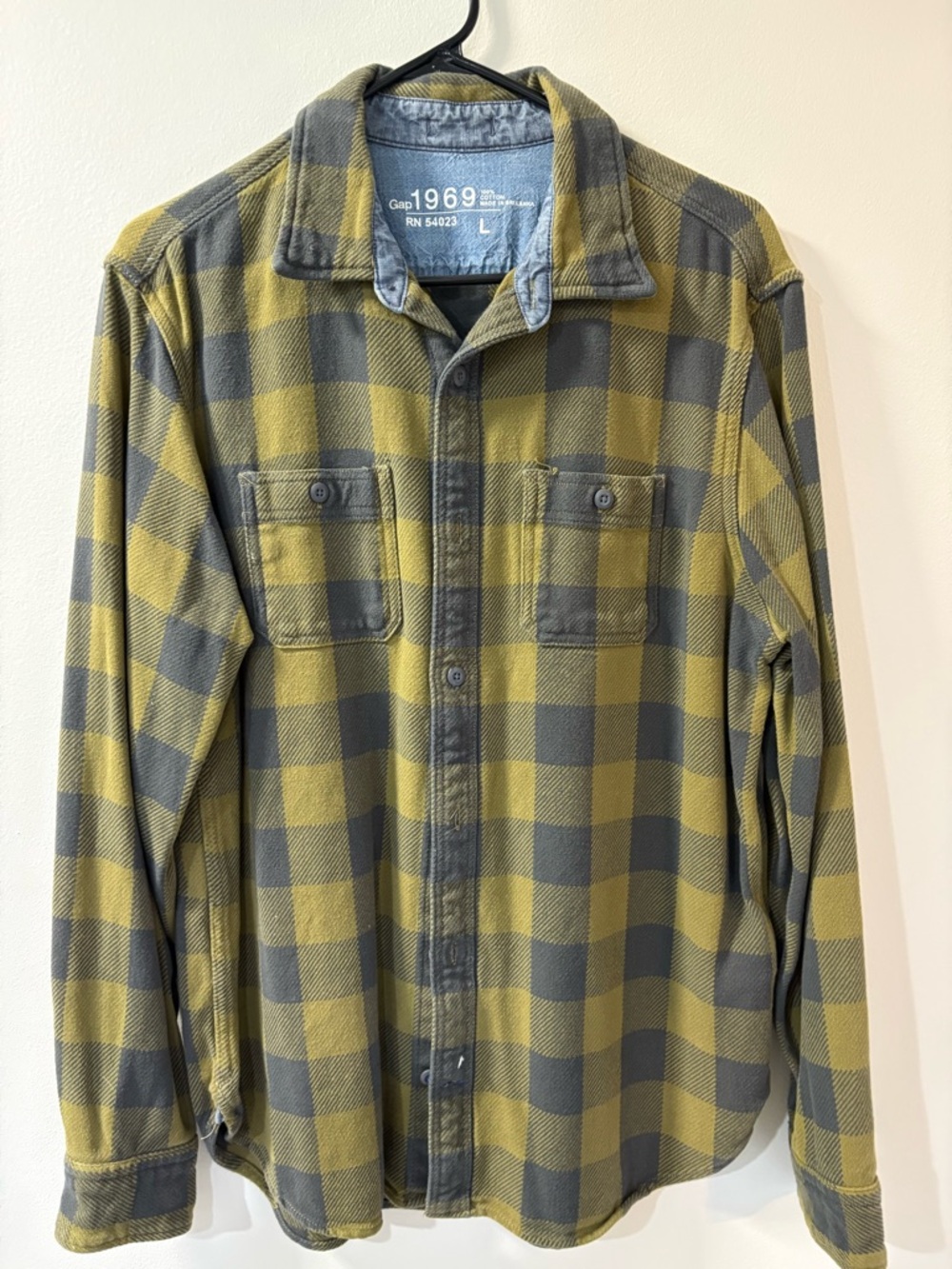 GAP Olive Green & Denim Blue Plaid Button Shirt Jacket